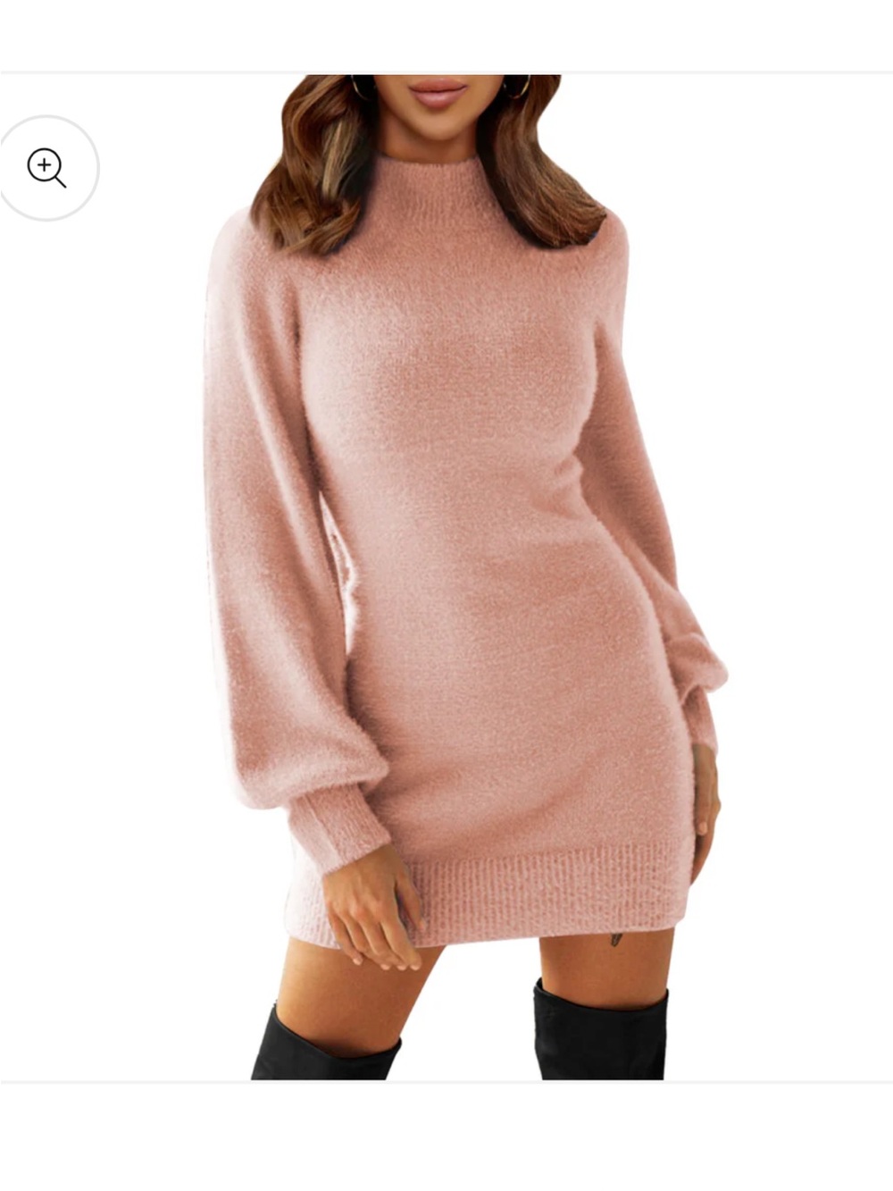 Exlura Women’s XL Mock Neck Puff Sleeve Knit BodyCon Sweater Dress Pink Casual